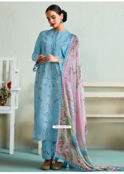 Embroidered And Resham Work Muslin Pant Style Suit In Blue
