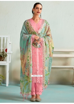 Pink Muslin Embroidered And Resham Work Trendy Suit