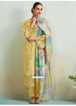 Yellow Muslin Trendy Suit With Embroidered And Resham Work For Ceremonial