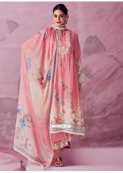 Pink Muslin Embroidered And Print Work Salwar Suit For Ceremonial