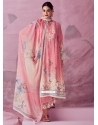 Pink Muslin Embroidered And Print Work Salwar Suit For Ceremonial