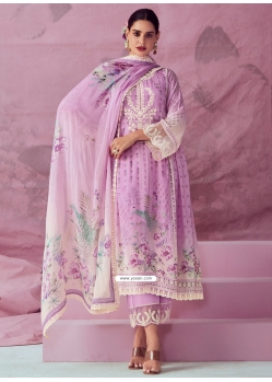 Lavender Muslin Embroidered And Print Work Salwar Suit