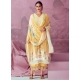 Yellow Muslin Embroidered And Print Work Salwar Suit