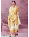 Yellow Muslin Embroidered And Print Work Salwar Suit
