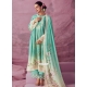 Sea Green Muslin Salwar Suit With Embroidered And Print Work