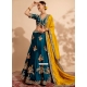 Teal Organza Lehenga Choli With Thread And Sequins Work For Reception