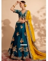 Teal Organza Lehenga Choli With Thread And Sequins Work For Reception