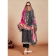 Black Pure Muslin Salwar Suit With Printed Dupatta