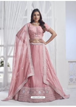 Peach Sequence Embroidered Worked Pure Organza Lehenga Choli