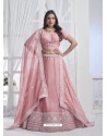 Peach Sequence Embroidered Worked Pure Organza Lehenga Choli