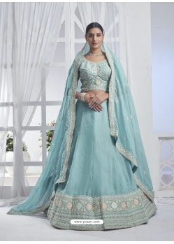 Sky Blue Sequence Embroidered Worked Pure Organza Lehenga Choli