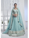 Sky Blue Sequence Embroidered Worked Pure Organza Lehenga Choli