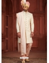 Peach Heavy Silk Embroidered Mens Sherwani