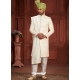 Embroidered And Hand Worked Heavy Silk Wedding Sherwani In Cream