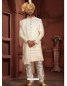 Off White Heavy Silk Embroidered Wedding Sherwani