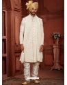 Cream Heavy Silk Embroidered Mens Sherwani