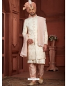 Embroidered And Hand Worked Wedding Sherwani In Peach