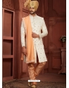 Orange Heavy Silk Embroidered Mens Sherwani