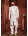 Heavy Silk Embroidered Mens Sherwani In White