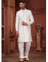 Off White Heavy Silk Embroidered Sherwani For Mens