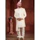 Embroidered And Hand Worked Cream And White Heavy Silk Sherwani