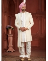 Embroidered And Hand Worked Cream And White Heavy Silk Sherwani