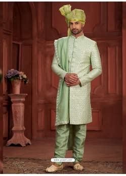 Green Heavy Silk Embroidered Wedding Sherwani