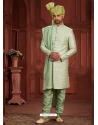 Green Heavy Silk Embroidered Wedding Sherwani