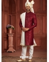 Embroidered And Hand Worked Maroon Heavy Silk Sherwani