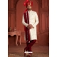 Heavy Silk Embroidered Sherwani In White And Maroon