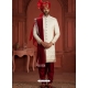 Off White And Maroon Heavy Silk Sherwani With Embroidery And Hand Work