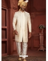 Cream Pure Silk Wedding Wear Groom Sherwani