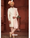 Cream And Pink Embroidered And Hand Worked Wedding Sherwani