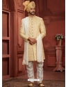 Beige Heavy Worked Silk Wedding Wear Sherwani