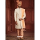 Royal Look Cream And Peach Pure Silk Wedding Sherwani