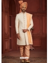 Royal Look Cream And Peach Pure Silk Wedding Sherwani