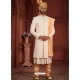 Cream And Peach Heavy Embroidered Wedding Wear Sherwani