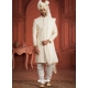 Sequence And Hand Worked Cream Heavy Pure Silk Wedding Wear Sherwani