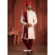 Heavy Worked Cream And Maroon Silk Wedding Wear Sherwani