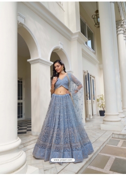 Grey Embroidery And Sequins Worked Butterfly Net Designer Lehenga Choli