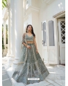 Grayish Green Embroidery And Sequins Worked Butterfly Net Lehenga Choli