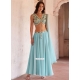 Aqua Blue Georgette Readymade Lehenga Choli With Embroidered And Mirror Work