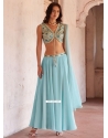 Aqua Blue Georgette Readymade Lehenga Choli With Embroidered And Mirror Work