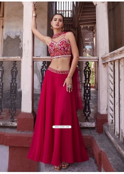 Rani Georgette Embroidered And Mirror Work Readymade Lehenga Choli For Ceremonial