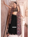 Black Georgette Readymade Salwar Suit With Embroidered And Mirror Work