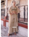 Cream Georgette Readymade Salwar Suit With Embroidered And Mirror Work