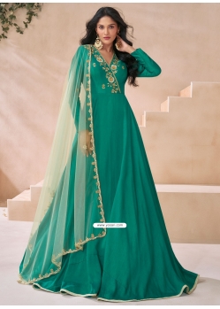 Green Silk Embroidered And Sequins Work Designer Gown