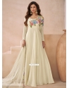 Trendy Off White Silk Gown With Embroidered Work
