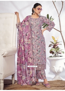 Lavender Cotton Digital Print Work Salwar Suit For Ceremonial