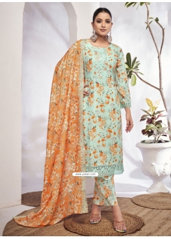 Sea Green Digital Print Work Cotton Salwar Suit